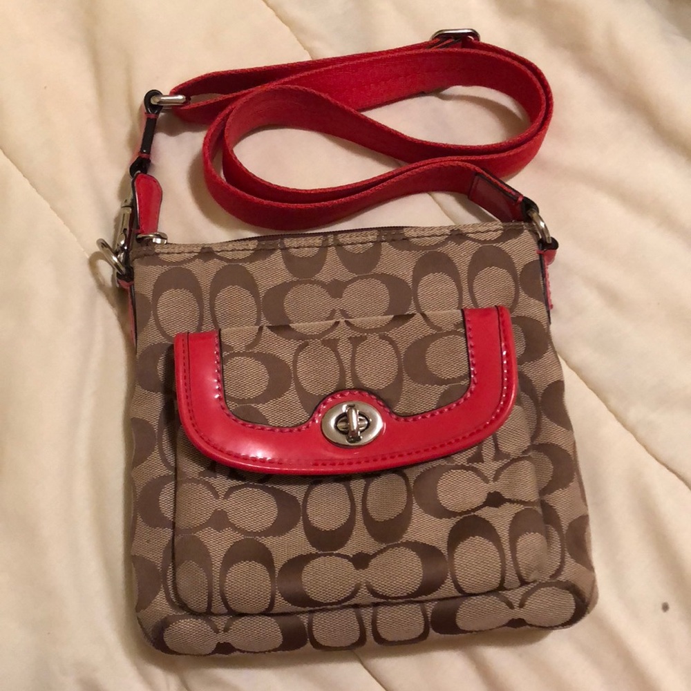 Small Coach Cossbody Purse w/ Orange Trim